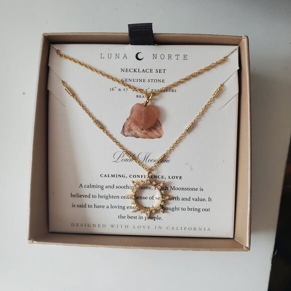 Luna Norte Heart Moonstone Necklace Set Gold Tone - Picture 1 of 7